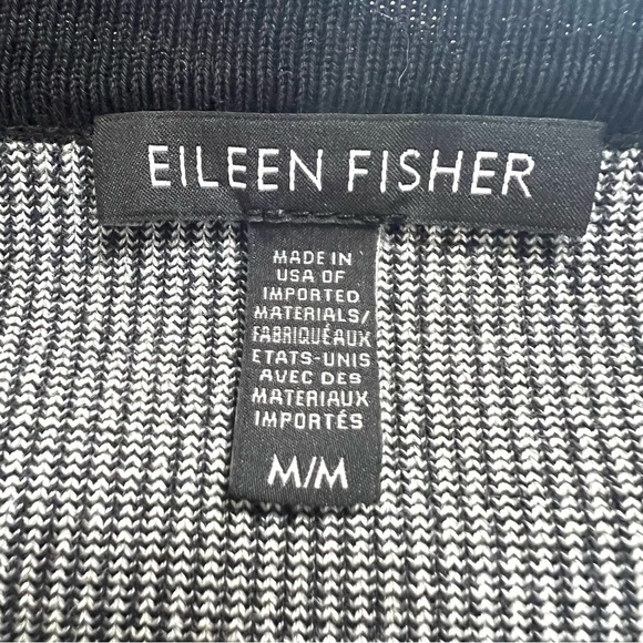 Eileen Fisher Black & White Mens Ringer Crew Neck Oversized Sweater Women Medium - Picture 10 of 10